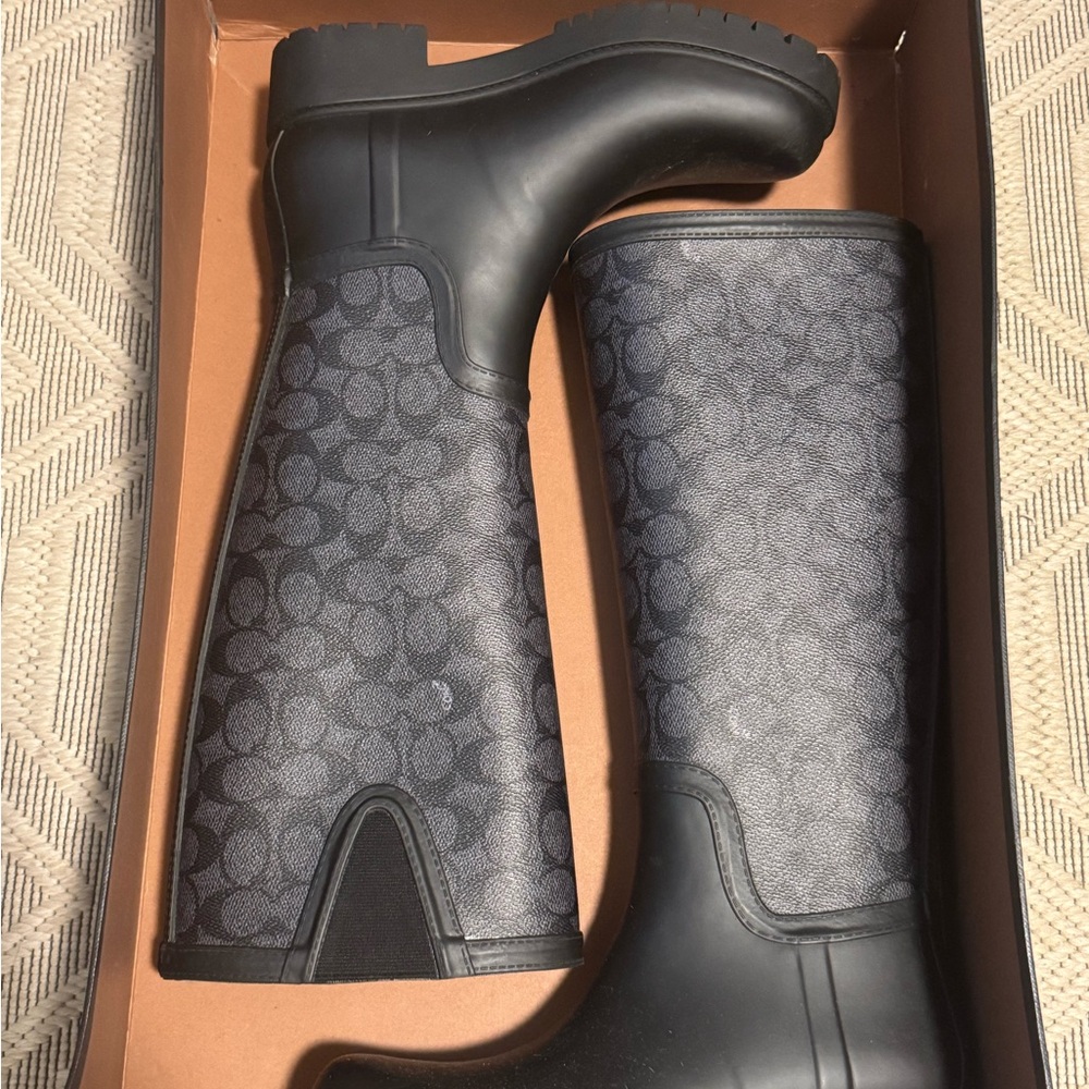 Coach Black and Gray Winter Rain Boots